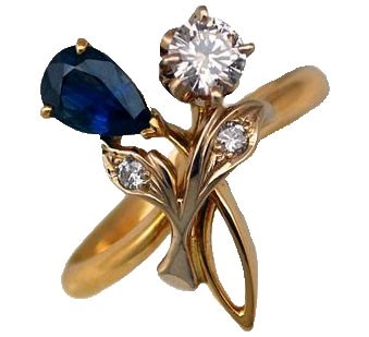 .585 Gold Blue Sapphire & Diamond Ring