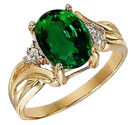 .585 Gold Emerald & Diamond Ring