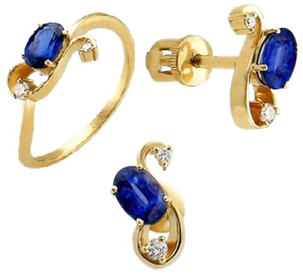 .585 Gold Blue Sapphire & Diamond Set