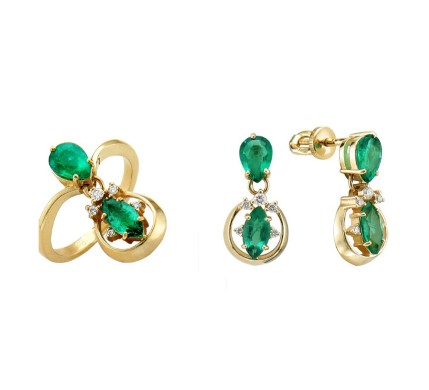 .585 Gold Emerald & Diamond Set