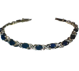 .585 Gold Blue Sapphire & Diamond Bracelet